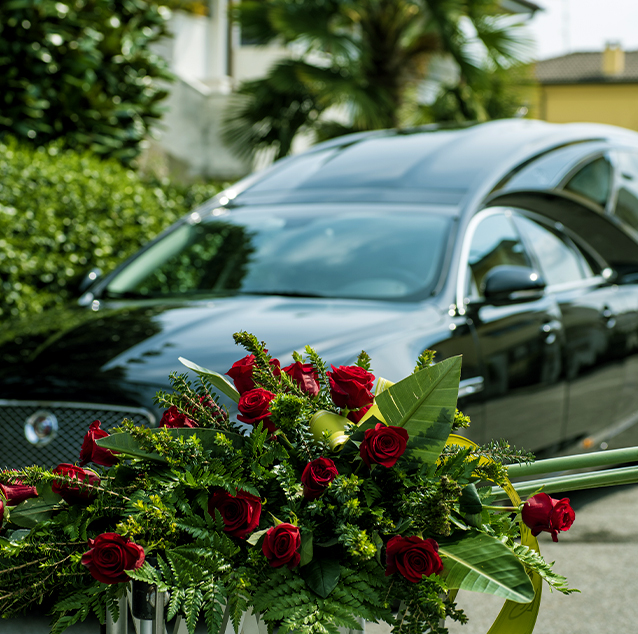 a parked black hearse.