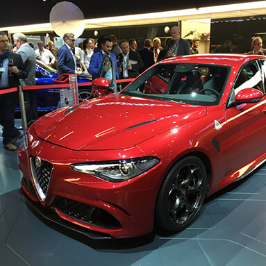 Red Alfa Romeo Giulia on display