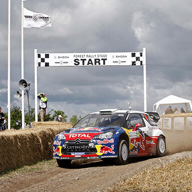 Red and blue Citroën race car on the pole position