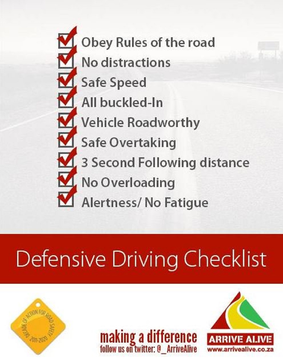 Arive Alive Defensive Driving Checklist | Car insurance Blog | Hippo.co.za