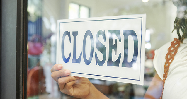 Closed shop sign due to protests and riots in South Africa