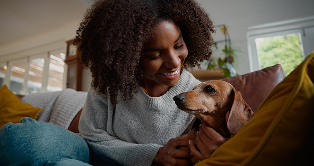 Shop or adopt pets woman and dog at home