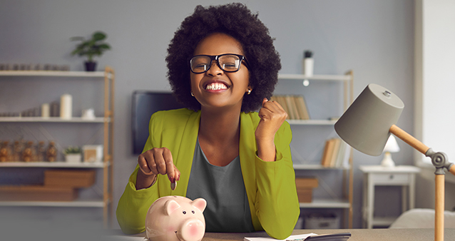 A young woman saving money