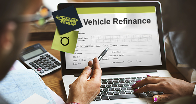 Couple completing online vehicle refinance application