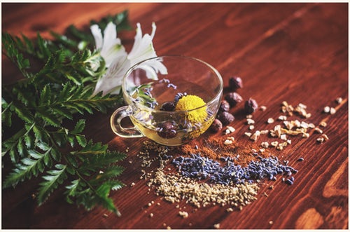 Tea with herbs and water