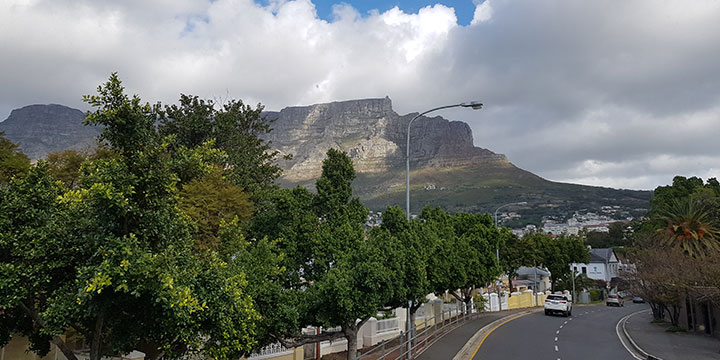 Kloof Nek road with Table Mountain in the background.