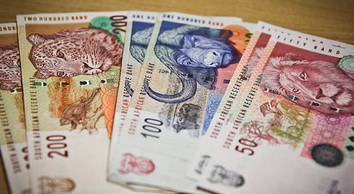 South African currency: 200, 100, and 50 rand notes
