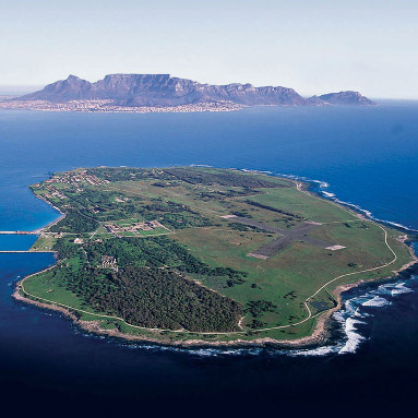 Arial view of Robben Island in Cape Town.