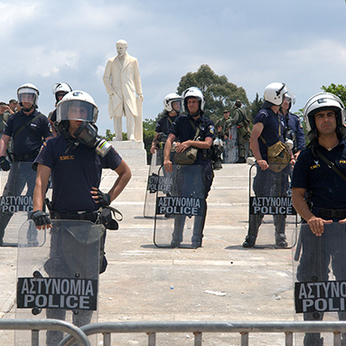 Greek riot police officers.
