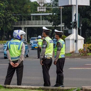 Police officers in the streets of Jakarta