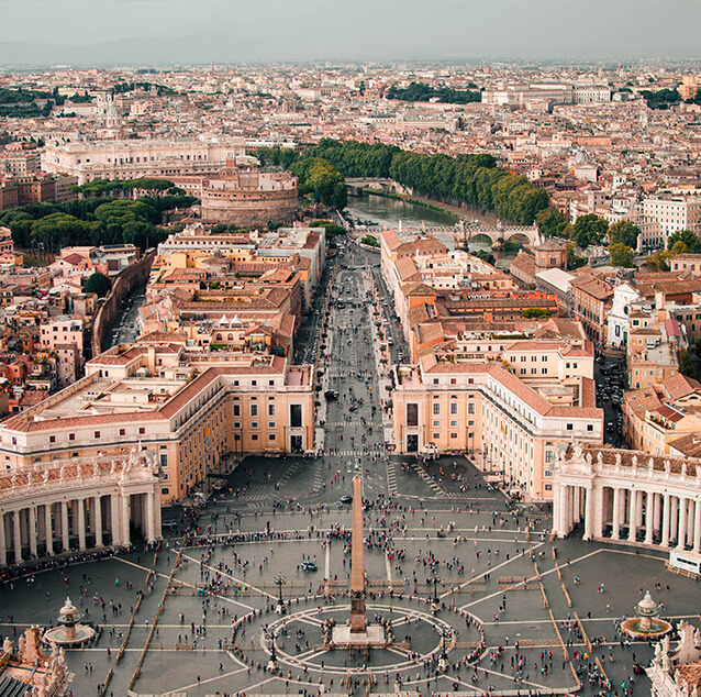 Ariel view of the Vatican City from St. Peter’s Basilica.