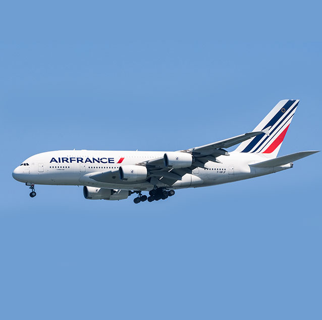 The Air France aeroplane in the sky.