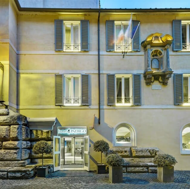 Hotel front entrance at Hotel Indigo, Rome.