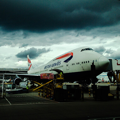 British Airways aeroplane parked on the tarmac.