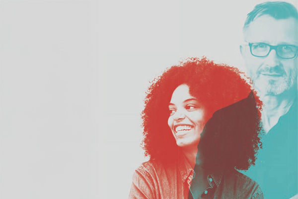 Male and female smiling