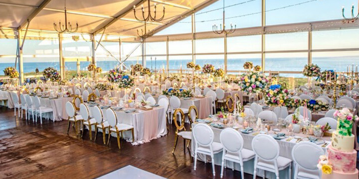 Beautiful wedding setup of venue with sea view