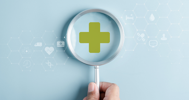 Medical Schemes search concept with magnifying glass and green healthcare cross Medical Schemes search concept with magnifying glass and green healthcare cross